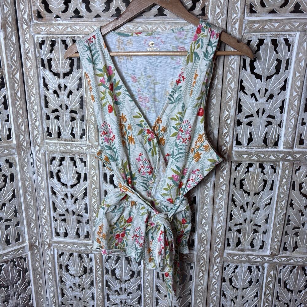 Spartina 449 Womens Size XL Lorelei Wrap Top Queenie Topiary White Sleeveless